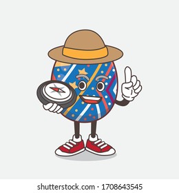 An illustration of Easter Egg cartoon mascot character having a compass