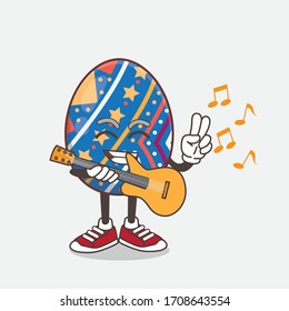 An illustration of Easter Egg cartoon mascot character playing a guitar