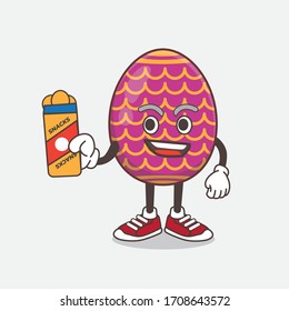Eine Illustration von Ostereier-Cartoon-Maskottchen-Charakter, der Snacks gibt