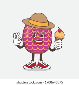 Una ilustración del personaje de la mascota Huevo de Pascua sosteniendo helado