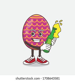 An illustration of Easter Egg cartoon mascot character holding a bottle of beer