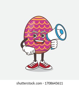 An illustration of Easter Egg cartoon mascot character holding a megaphone