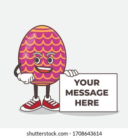 Una ilustración del personaje de la mascota Huevo de Pascua sosteniendo un mensaje de caricatura