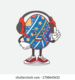 An illustration of Easter Egg cartoon mascot character speaking on a headphone