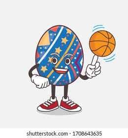 An illustration of Easter Egg cartoon mascot character with a basketball