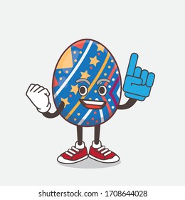 An illustration of Easter Egg cartoon mascot character holding a Foam finger