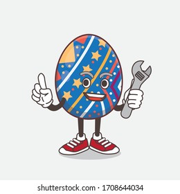 An illustration of Easter Egg cartoon mascot character as happy mechanic