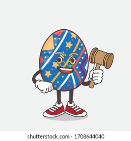 An illustration of Easter Egg cartoon mascot character as wise judge with hammer