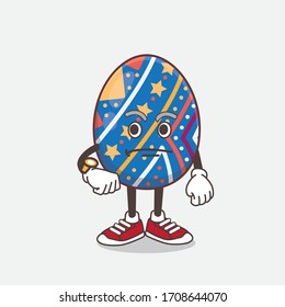 An illustration of Easter Egg cartoon mascot character on a waiting gesture