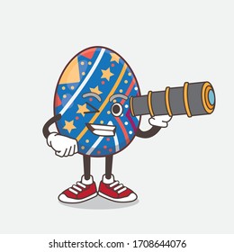 An illustration of Easter Egg cartoon mascot character using a monocular