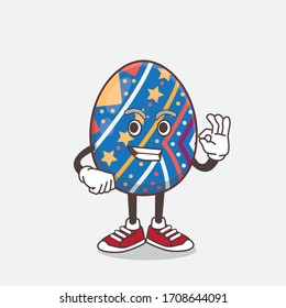 An illustration of Easter Egg cartoon mascot character with calling gesture