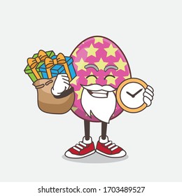 An illustration of Easter Egg cartoon santa mascot character having a sack of gifts