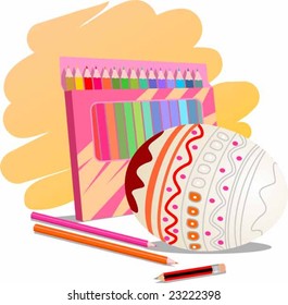 Illustration of easter egg with colour pencil	