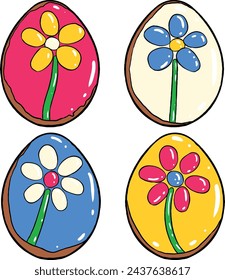 illustration of Easter egg cookie with flower-shaped chocolate decoration.