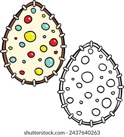 illustration of Easter egg cookies with colorful chocolate decoration.