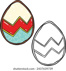 Ilustración de galletas de huevo de Pascua con decoración de chocolate de tres colores.