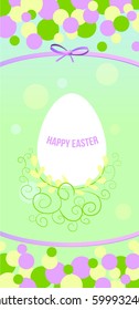 Illustration with Easter egg, pussy-willow branches and ribbon - pattern for Easter greeting card or leaflets.