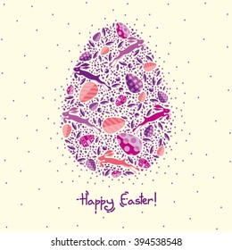 Illustration with easter egg and rabbit. Happy Easter!