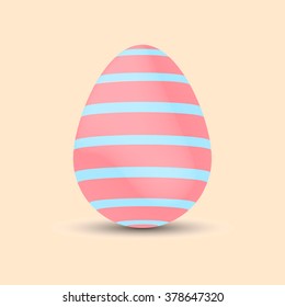 Illustration of Easter egg with shadow on bright background. Easter Holiday. Pink Egg with Blue Lines. Vector.