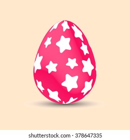 Illustration of Easter egg with shadow on bright background. Easter Holiday. Red Egg with Stars. Vector.