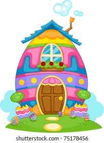 Illustration of an Easter Egg Themed House