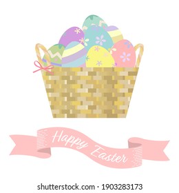 Illustration of Easter eggs in a basket (white background, vector, cut out)