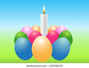Illustration of Easter eggs and burning candles