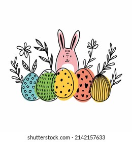 Illustration with Easter eggs drawn by hand