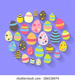 Illustration of Easter eggs icon set on a purple