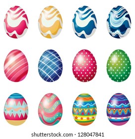 Illustration of the easter eggs for the easter Sunday egg hunt on a white background
