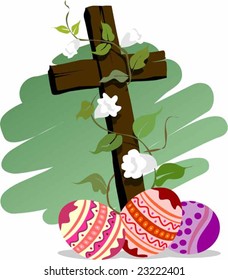 Illustration of Easter eggs with white flower	