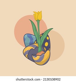 
Ilustración de huevos de Pascua y tulipanes amarillos
