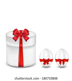 Illustration Easter gift box with red bow and eggs - vector