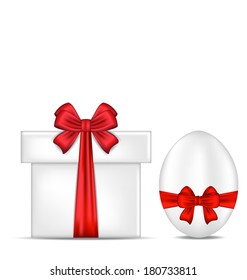 Illustration Easter gift box with red bow and egg - vector