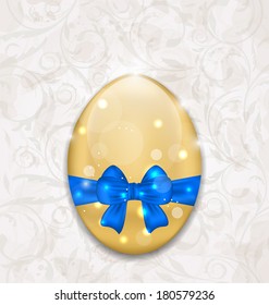 Illustration Easter glossy egg wrapping blue bow - vector