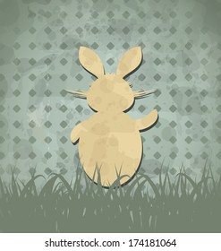 Illustration Easter happy vintage poster with rabbit and grass - vector