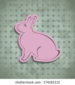 Illustration Easter happy vintage poster with pink bunny - vector