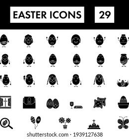 Illustration Of Easter Icon Set In Glyph Style.