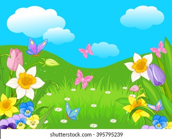 Illustration of Easter landscape  