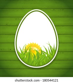 Illustration Easter paper sticker eggs on wooden background - vector