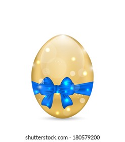 Illustration Easter paschal egg with blue bow, isolated on white background - vector