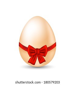 Illustration Easter paschal egg with red bow, isolated on white background - vector