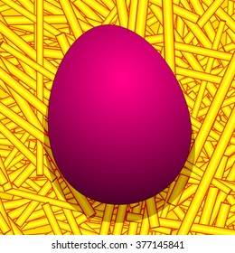 Illustration of the easter pink egg on straw background