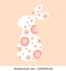 Illustration easter rabbit character in warm pastel colors. Cute spring silhouette bunny with abstract pattern. Vector
