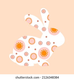 Illustration easter rabbit character in warm pastel colors. Cute spring silhouette bunny with abstract pattern. Vector