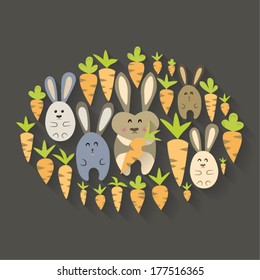 Illustration of Easter rabbits and carrots icon set