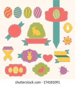 Illustration Easter scrapbook set - labels, ribbons and other elements (1) - vector