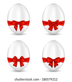 Illustration Easter set celebration egg wrapping red bow for your decoration - vector