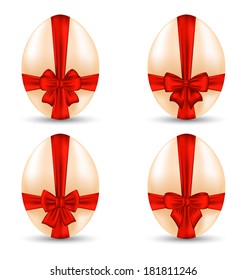 Illustration Easter set celebration egg wrapping red bow for your decoration - vector