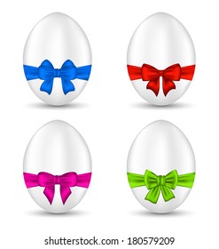 Illustration Easter set celebration eggs with colorful bows - vector